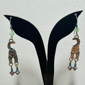 Sterling silver 925 cat dangle earrings